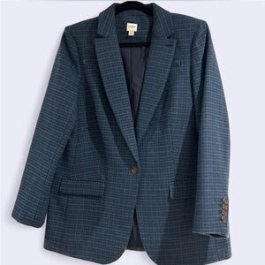 J. Crew Women's Navy and Green Plaid Blazer
